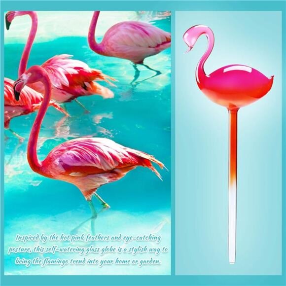 Self-Watering Glass Globes 2PCS Flamingo Gradient Hot Pink 10" Long Hand Blown - Picture 2 of 7